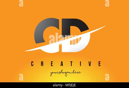 CD C D Letter Modern Logo Design with Swoosh Cutting the Middle Letters and Yellow Background. Stock Vector