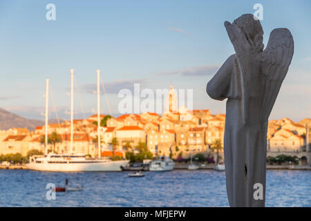 View to the old town of Korcula Town at sunset, Korcula, Croatia, Europe Stock Photo