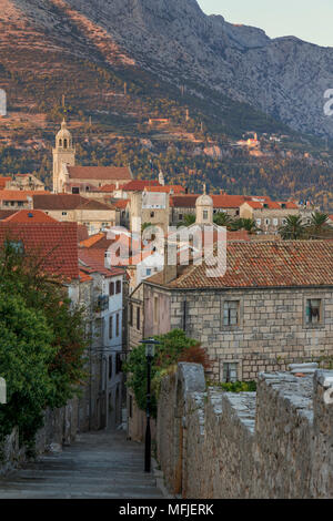 View to the old town of Korcula Town at sunset, Korcula, Croatia, Europe Stock Photo