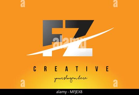 FZ F Z Letter Modern Logo Design with Swoosh Cutting the Middle Letters and Yellow Background. Stock Vector