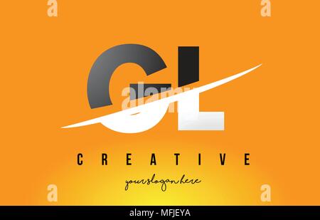 GL G L Letter Modern Logo Design with Swoosh Cutting the Middle Letters and Yellow Background. Stock Vector