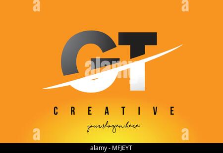 GT G T Letter Logo Design with Swoosh and Black Brush Stroke. Modern ...