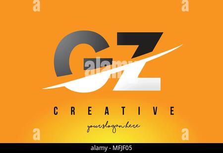 GZ G Z Letter Modern Logo Design with Swoosh Cutting the Middle Letters and Yellow Background. Stock Vector