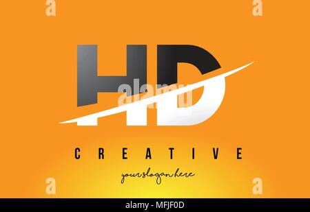 HD H D Letter Logo Design with Swoosh and Black Lines. Modern Creative ...