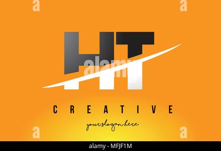 HT H T Letter Modern Logo Design with Swoosh Cutting the Middle Letters and Yellow Background. Stock Vector