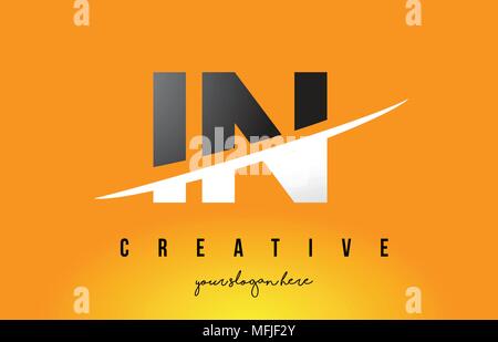 IN I N Letter Modern Logo Design with Swoosh Cutting the Middle Letters and Yellow Background. Stock Vector