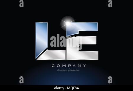 silver letter LE metal combination alphabet logo icon design with grey ...