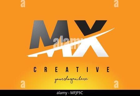 MX M X Letter Modern Logo Design with Swoosh Cutting the Middle Letters and Yellow Background. Stock Vector