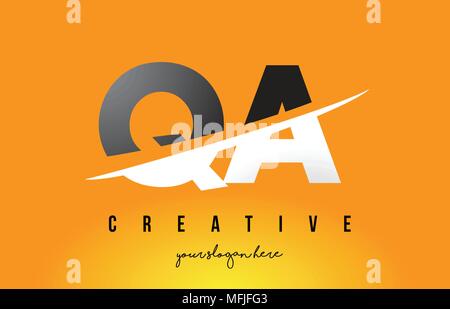 QA Q A Letter Modern Logo Design with Swoosh Cutting the Middle Letters and Yellow Background. Stock Vector