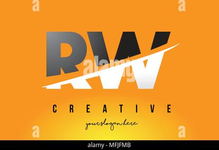 RW R W Letter Modern Logo Design with Swoosh Cutting the Middle Letters and Yellow Background. Stock Vector