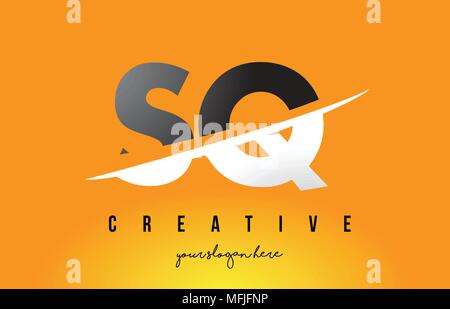 SQ S Q Letter Modern Logo Design with Swoosh Cutting the Middle Letters and Yellow Background. Stock Vector