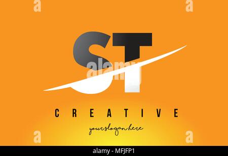 ST S T Letter Logo Design with Swoosh and Black Lines. Modern Creative ...