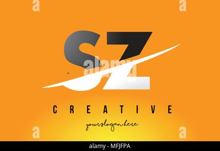 SZ S Z Letter Modern Logo Design with Swoosh Cutting the Middle Letters and Yellow Background. Stock Vector