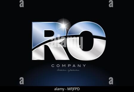 alphabet letter ro r o logo design with metal blue color suitable for a company or business Stock Vector