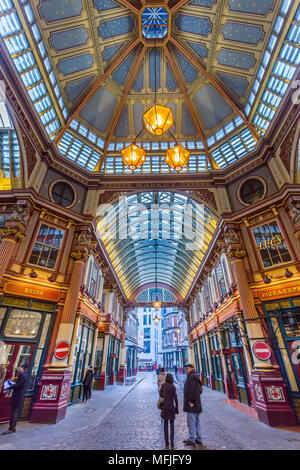 Fisheye view of interior of Leadenhall Market, The City, London, England, United Kingdom, Europe Stock Photo