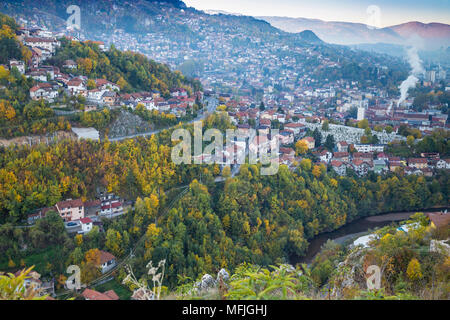 View of Alifakovac graveyard, where Muslim foreigners are buried, and City, Sarajevo, Bosnia and Herzegovina, Europe Stock Photo