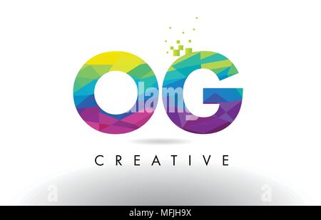 OG O G Colorful Letter Design with Creative Origami Triangles Rainbow Vector. Stock Vector
