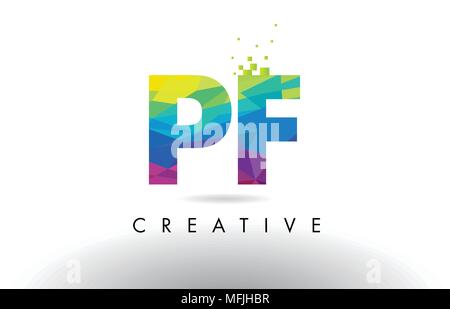 Creative colorful letter PF p f logo with leading lines and road ...