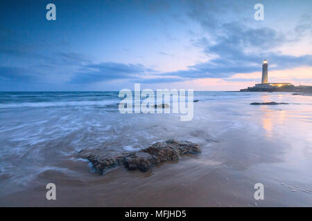 Lighthouse at dusk, Capo Granitola, Campobello di Mazara, province of Trapani, Sicily, Italy, Mediterranean, Europe Stock Photo