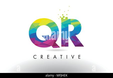 QR Q R Colorful Letter Design with Creative Origami Triangles Rainbow Vector. Stock Vector