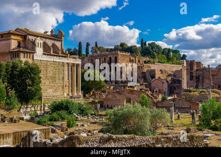 Panoramic view of surviving structures and ancient ruins in the Roman Forum, UNESCO World Heritage Site, Rome, Lazio, Italy, Europe Stock Photo