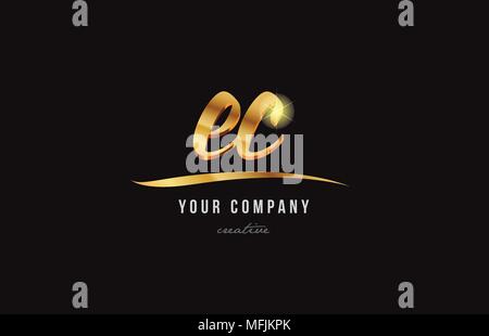 gold golden alphabet letter ec e c logo icon combination design ...