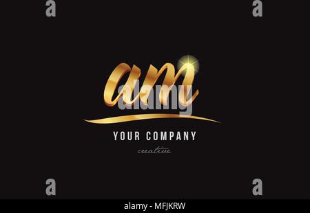 combination letter am a m gold golden alphabet logo icon design with ...