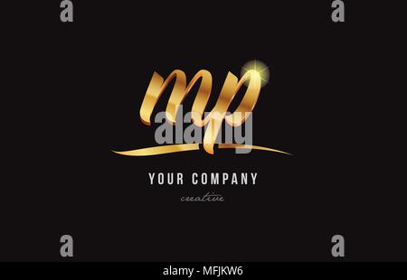 gold golden alphabet letter mp m p logo combination design suitable for a company or business Stock Vector