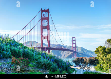 Scenic view of the Golden Gate Bridge in San Francisco, California. The landmark bridge is one of the most internationally recognized symbols of San F Stock Photo