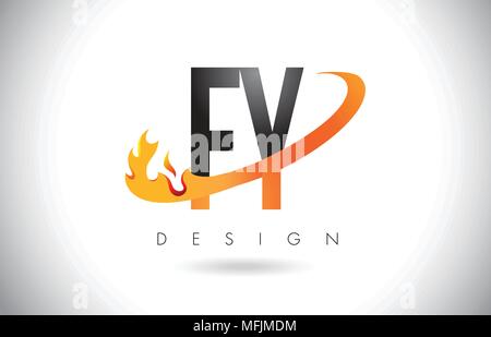 FY F Y Letter Logo Design with Fire Flames and Orange Swoosh Vector Illustration. Stock Vector
