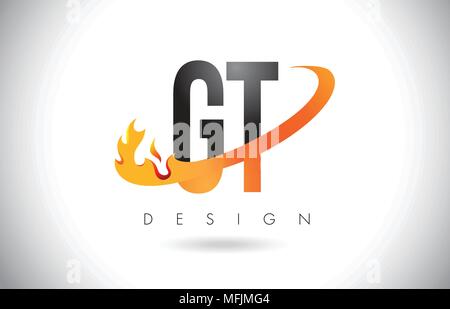 GT G T Swoosh Letter Logo Design with Modern Yellow Swoosh Curved Lines ...