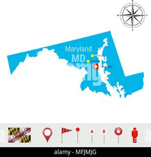Maryland map with pin of country capital. Two types of Maryland map ...