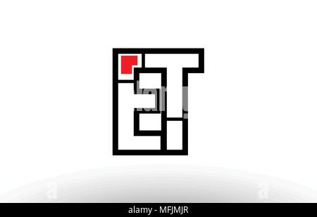 black and white alphabet letter et e t logo combination design suitable for a company or business Stock Vector