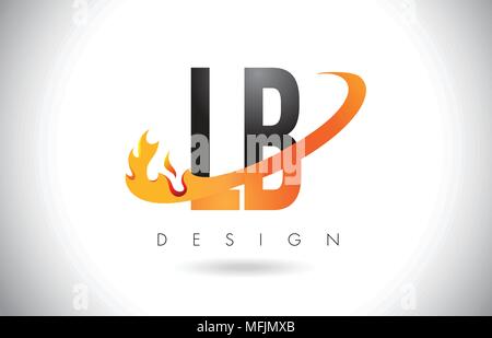 LB L B Letter Logo Design with Fire Flames and Orange Swoosh Vector Illustration. Stock Vector