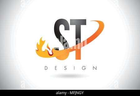 ST S T Letter Logo Design with Swoosh and Black Lines. Modern Creative ...