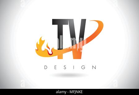 TV T V Swoosh Letter Logo Design with Modern Yellow Swoosh Curved Lines ...