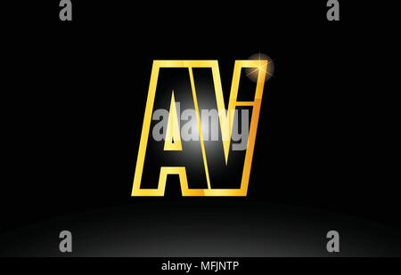 combination letter av a v gold golden alphabet logo icon design with ...