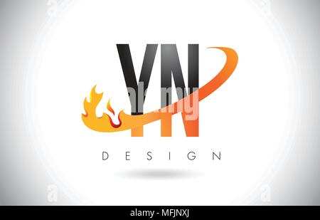YN Y N Letter Logo Design with Fire Flames and Orange Swoosh Vector Illustration. Stock Vector