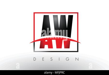 AW A W Logo Letters with Red and Black Colors and Swoosh. Creative Letter Design Vector. Stock Vector