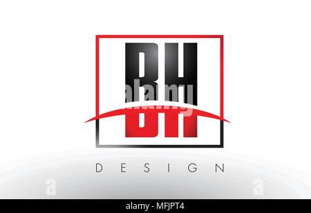 BH B H Logo Letters with Red and Black Colors and Swoosh. Creative Letter Design Vector. Stock Vector