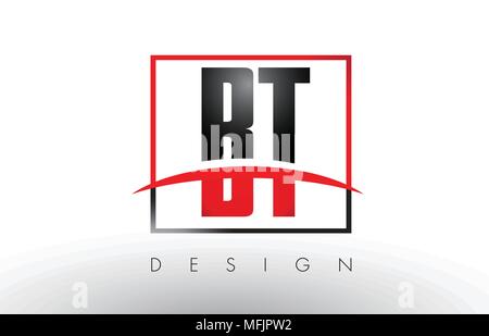 BT B T Logo Letters with Red and Black Colors and Swoosh. Creative Letter Design Vector. Stock Vector