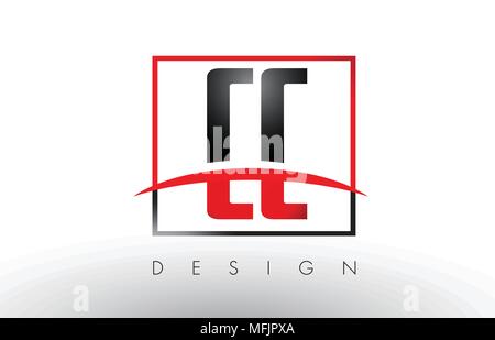 CC C C Logo Letters with Red and Black Colors and Swoosh. Creative Letter Design Vector. Stock Vector