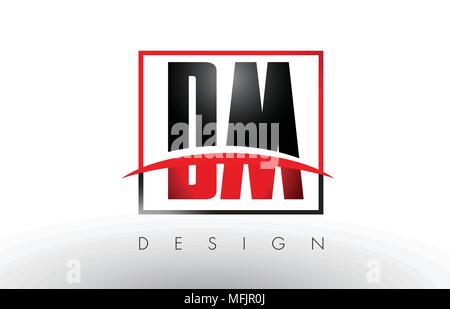 DM D M Logo Letters with Red and Black Colors and Swoosh. Creative Letter Design Vector. Stock Vector