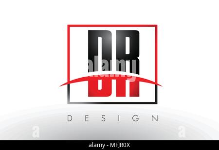 DR D R Logo Letters with Red and Black Colors and Swoosh. Creative Letter Design Vector. Stock Vector