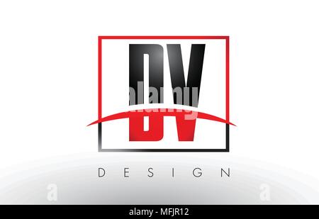 DV D V Logo Letters with Red and Black Colors and Swoosh. Creative Letter Design Vector. Stock Vector