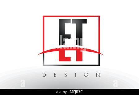 ET E T Logo Letters with Red and Black Colors and Swoosh. Creative Letter Design Vector. Stock Vector