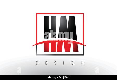HM H M Logo Letters with Red and Black Colors and Swoosh. Creative Letter Design Vector. Stock Vector