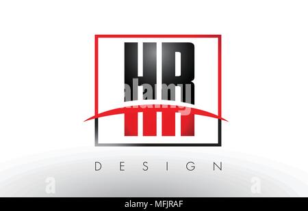 HR H R Logo Letters with Red and Black Colors and Swoosh. Creative Letter Design Vector. Stock Vector