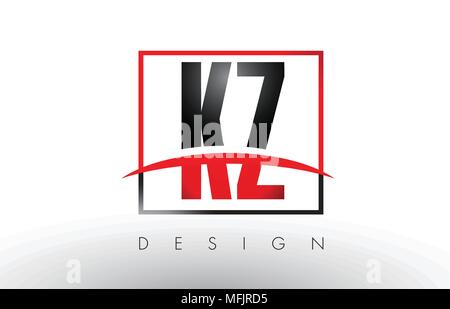 KZ K Z Logo Letters with Red and Black Colors and Swoosh. Creative Letter Design Vector. Stock Vector