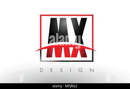 MX M X Logo Letters with Red and Black Colors and Swoosh. Creative Letter Design Vector. Stock Vector